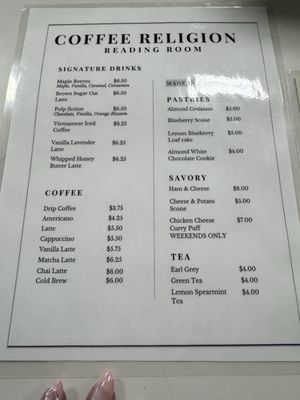 Menu photo 3 Coffee Religion Reading Room Henderson, NV Menu photo 3 Coffee Religion Reading Room Henderson, NV