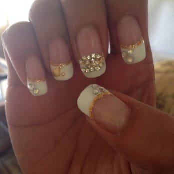 TOKYO KAWAII NAILS - Chanel French manicure with gold lining, gold seashells and rhinestones :) - Nail Salons Near Me - San Diego, California TOKYO KAWAII NAILS - Chanel French manicure with gold lining, gold seashells and rhinestones :) - Nail Salons Near Me - San Diego, California