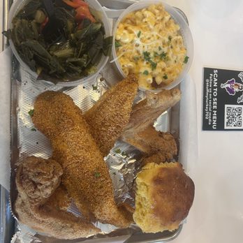 Stuff My Turkey - This is the two piece chicken and catfish collard greens and mac and cheese and a biscuit - Chicken Wings Near Me - Las Vegas, Nevada Stuff My Turkey - This is the two piece chicken and catfish collard greens and mac and cheese and a biscuit - Chicken Wings Near Me - Las Vegas, Nevada