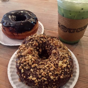 Dough - Mocha Almond (front), Salted Chocolate Caramel, Iced Matcha Green Tea - Desserts Near Me - New York, New York