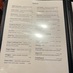 Juice menu