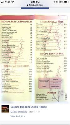 Menu photo 6 Sakura Hibachi Wheelersburg, OH
