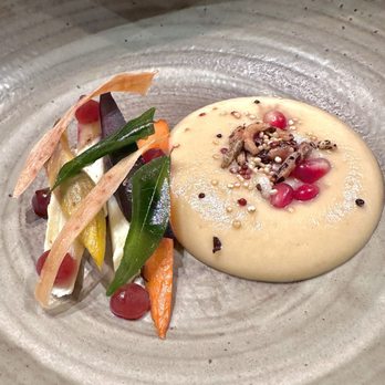 Miro Kaimuki - Parsnip. Curry. Pomegranate. Batons of parsnip and heirloom carrot, curry espuma, fried curry leaves, pomegranates, quinoa, wild rice. - Asian Fusion Near Me - Honolulu, Hawaii