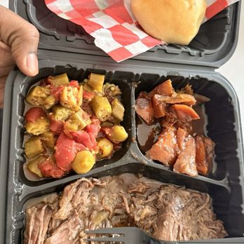 Comfort And Crave - Pot roast, okra & tomatoes, candy yams and biscuit. - Soul Food Near Me - Altamonte Springs, Florida Comfort And Crave - Pot roast, okra & tomatoes, candy yams and biscuit. - Soul Food Near Me - Altamonte Springs, Florida