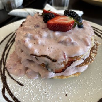 Hanna's Gourmet - The special: strawberry cream pancakes. Oh it's decadent! - Modern European Near Me - San Diego, California