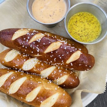 Big Lake Brewing - Hot Fresh Pretzels w/ Cheese Dip & Mustard - Bars Near Me - Holland, Michigan