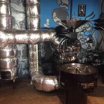 Spokesman - Is that a roaster machine?  Ha! Hello Robot! - Coffee Roasteries Near Me - Austin, Texas