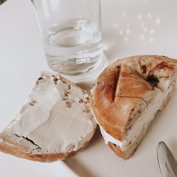 Proper Bagel - cinnamon raisin bagel with vegan cinnamon hazelnut cream cheese - Bagels Near Me - Nashville, Tennessee