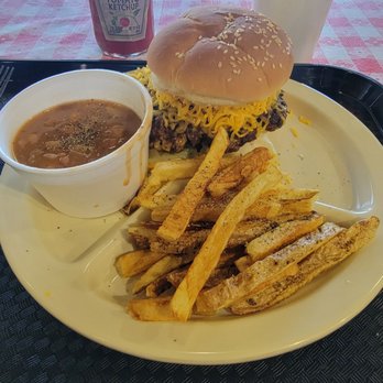 County Road Burger - Old Fashioned CB, fries, beans. - Burgers Near Me - Denton, Texas