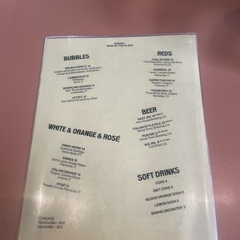 Rose Pizzeria - Drinks Menu 09.27.26 - Pizza Near Me - San Francisco, California