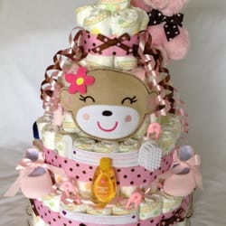 Another version of our Baby Girl Pink & Brown Deluxe Diaper Cake.