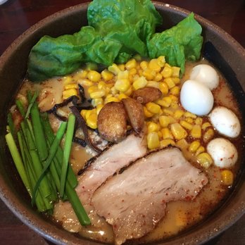 Ramen Dojo - Garlic pork flavor (medium spicy) with extra quail eggs and corn - Ramen Near Me - San Mateo, California Ramen Dojo - Garlic pork flavor (medium spicy) with extra quail eggs and corn - Ramen Near Me - San Mateo, California