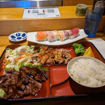 Tomi Sushi - Lunch: two-item bento (beef and chicken teriyaki) plus rainbow roll - Japanese Near Me - San Jose, California Tomi Sushi - Lunch: two-item bento (beef and chicken teriyaki) plus rainbow roll - Japanese Near Me - San Jose, California