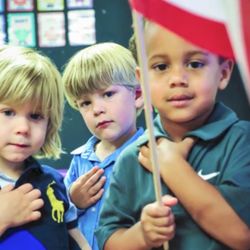 Learning Friends - One of my favorite moments each morning! Every class starts their day by saying the Pledge of Allegiance. #sweetnessoverload