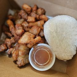 Bella's Lao Beef Jerky & Café - Pork belly and sticky rice