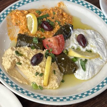 Opa Grill - The Sampler - Tzatziki, Tirokafteri & Hummus with Dolmades - Greek Near Me - Parker, Colorado