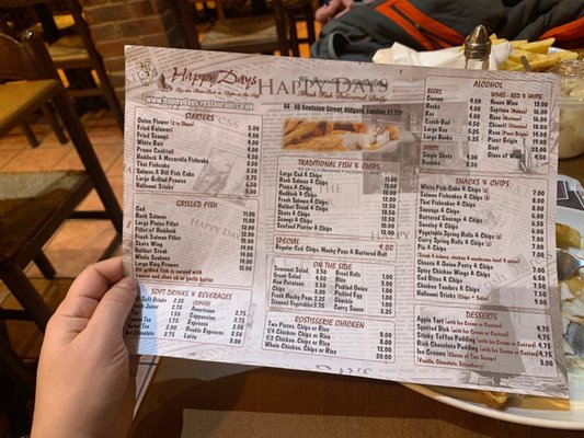 Photo of Happy Days - London, XGL, GB. Menu Jan 2020