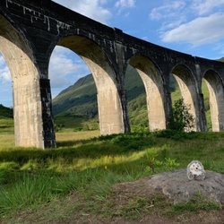Glenfinnan Viaduct - Hedgy the Hedgehog (a plush) posing with the viaduct.