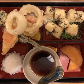 Ume Sushi - Veggie Bento with Agedashi Tofu and Vegetable Tempura - Sushi Bars Near Me - Pleasanton, California Ume Sushi - Veggie Bento with Agedashi Tofu and Vegetable Tempura - Sushi Bars Near Me - Pleasanton, California