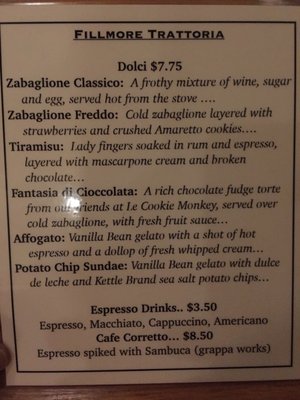 Menu photo 3 Fillmore Trattoria Portland, OR