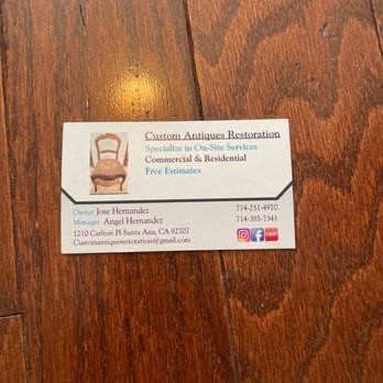Custom Antiques Restoration - Business card - Furniture Repair Near Me - Santa Ana, California