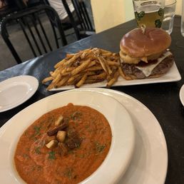 Tomato bisque soup + smash burger