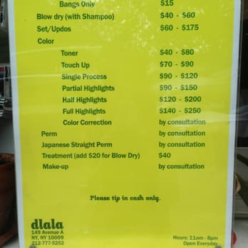 Dlala - Prices! Dated July 29, 2013 - Hair Salons Near Me - New York, New York