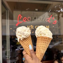 Leopold's Ice Cream - Coconut and honey almond ice creams on waffle cones