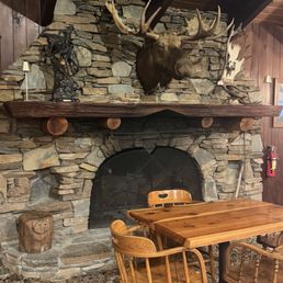 One of the fireplaces in main dining hall.