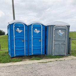 Porto-johns during COVID times. The restrooms and water fountains are turned off during the pandemic.