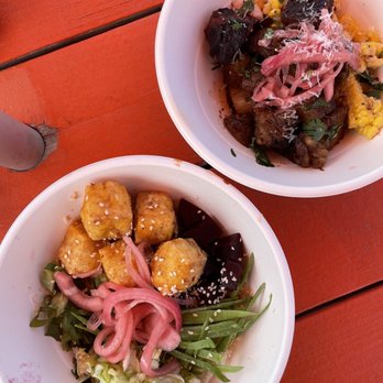 Wild Mind Ales - Korean tofu bowl (left) and BBQ bowl - Breweries Near Me - Minneapolis, Minnesota