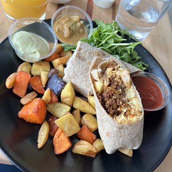Root Down DIA - Soyrizo burrito - New American Near Me - Denver, Colorado
