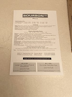Menu photo 2 Bourbon St Pizza Mishawaka, IN Menu photo 2 Bourbon St Pizza Mishawaka, IN