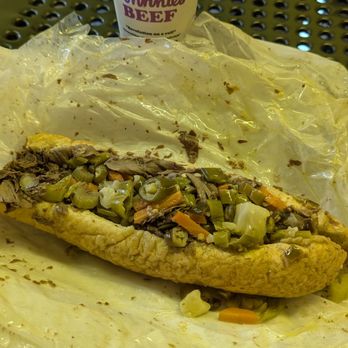 Johnnie's Beef - 9" beef with spicy peppers. Small drink - Sandwiches Near Me - Elmwood Park, Illinois