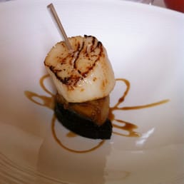The Harrow - Scallop, foie gras & black pudding with Pedro Ximenez sauce - pudding, food, black pudding, black, dessert - British Near Me - Marlborough, WIL