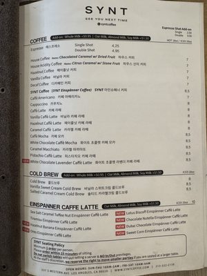 Menu photo 4 SYNT Coffee Los Angeles, CA