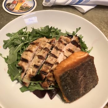 The Publick House - Beet Salad with Grilled Chicken & Salmon before breaking the salad up. - Pubs Near Me - Brookline, Massachusetts