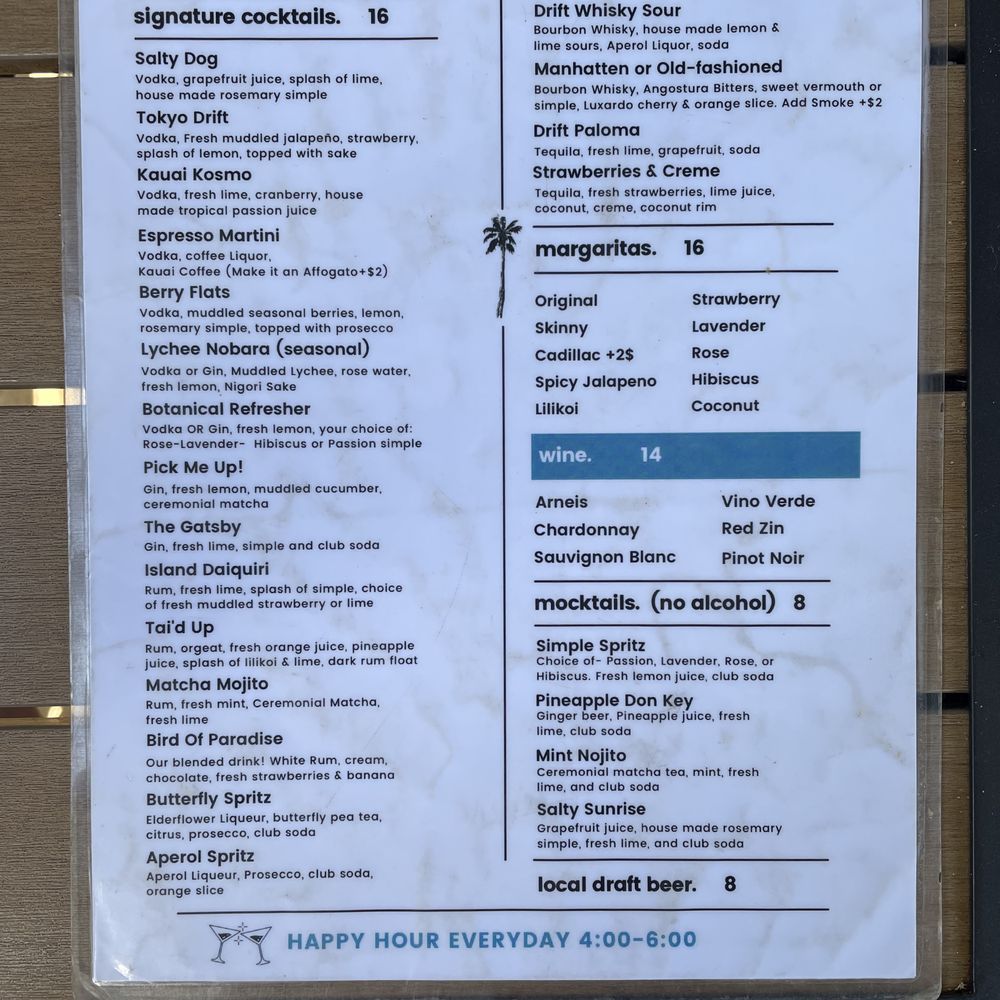 Drink menu Drink menu
