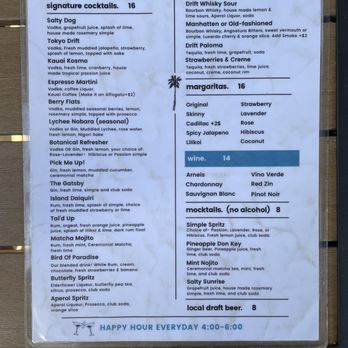 Drift - Drink menu - Salad Near Me - Kalaheo, Hawaii