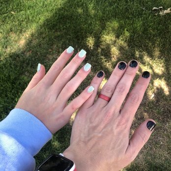 Enjoy Nails and Spa - Dip powder on natural nails (black) and colored acrylic over tips (green) Michael is AWESOME - Nail Salons Near Me - Riverton, Utah Enjoy Nails and Spa - Dip powder on natural nails (black) and colored acrylic over tips (green) Michael is AWESOME - Nail Salons Near Me - Riverton, Utah