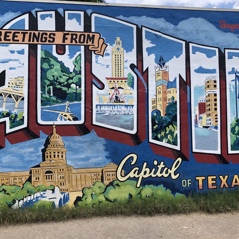 Greetings From Austin Postcard Mural - Friends In Low Places - Public Art Near Me - Austin, Texas Greetings From Austin Postcard Mural - Friends In Low Places - Public Art Near Me - Austin, Texas