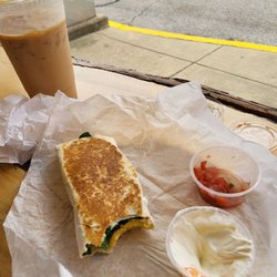 Sugar High - Vegan breakfast burrito  and Salted Carmel iced coffee!!!   this is my  new goto in the morning