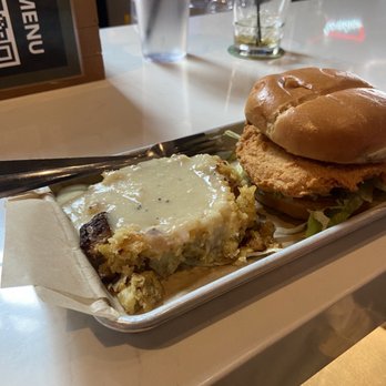 Sweet Caroline’s Kitchen & Cocktails - Breaded Chicken and Mashed Potatos with the BEST chicken gravy - Sports Bars Near Me - Ames, Iowa