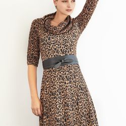 Ross Mayer - Animal Print A-Line Dress with Detachable Neck Scarf