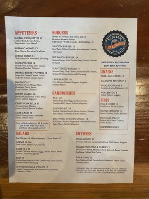 Menu photo 8 Napa Palisades Saloon Napa, CA