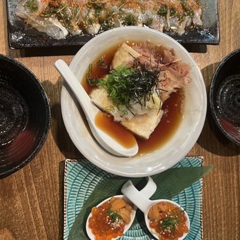 Kiraku - Suzuki carpaccio, Adegashi Tofu, yuba spoons - Tapas/Small Plates Near Me - Berkeley, California Kiraku - Suzuki carpaccio, Adegashi Tofu, yuba spoons - Tapas/Small Plates Near Me - Berkeley, California