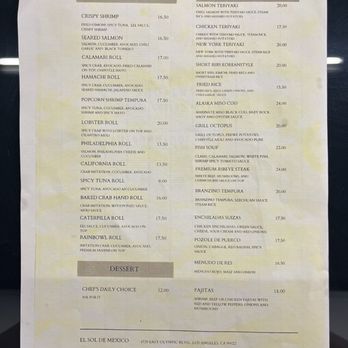 El Sol De Mexico - menu 3/2025 - Seafood Near Me - East Los Angeles, California