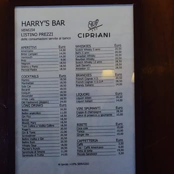 Harry's Bar - Menu on the wall behind the bar. - Bars Near Me - Venezia, VE Harry's Bar - Menu on the wall behind the bar. - Bars Near Me - Venezia, VE