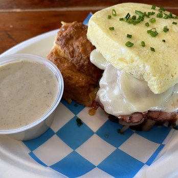 Bang Bang Pie & Biscuits - Ham egg and cheese biscuit with gravy on the side - Bakeries Near Me - Chicago, Illinois