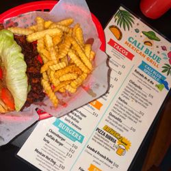 CaliBlue Mexican Grill - Torta de Asada-Mexican style sandwich with mayo, refried beans, lettuce, tomato, and choice of protein